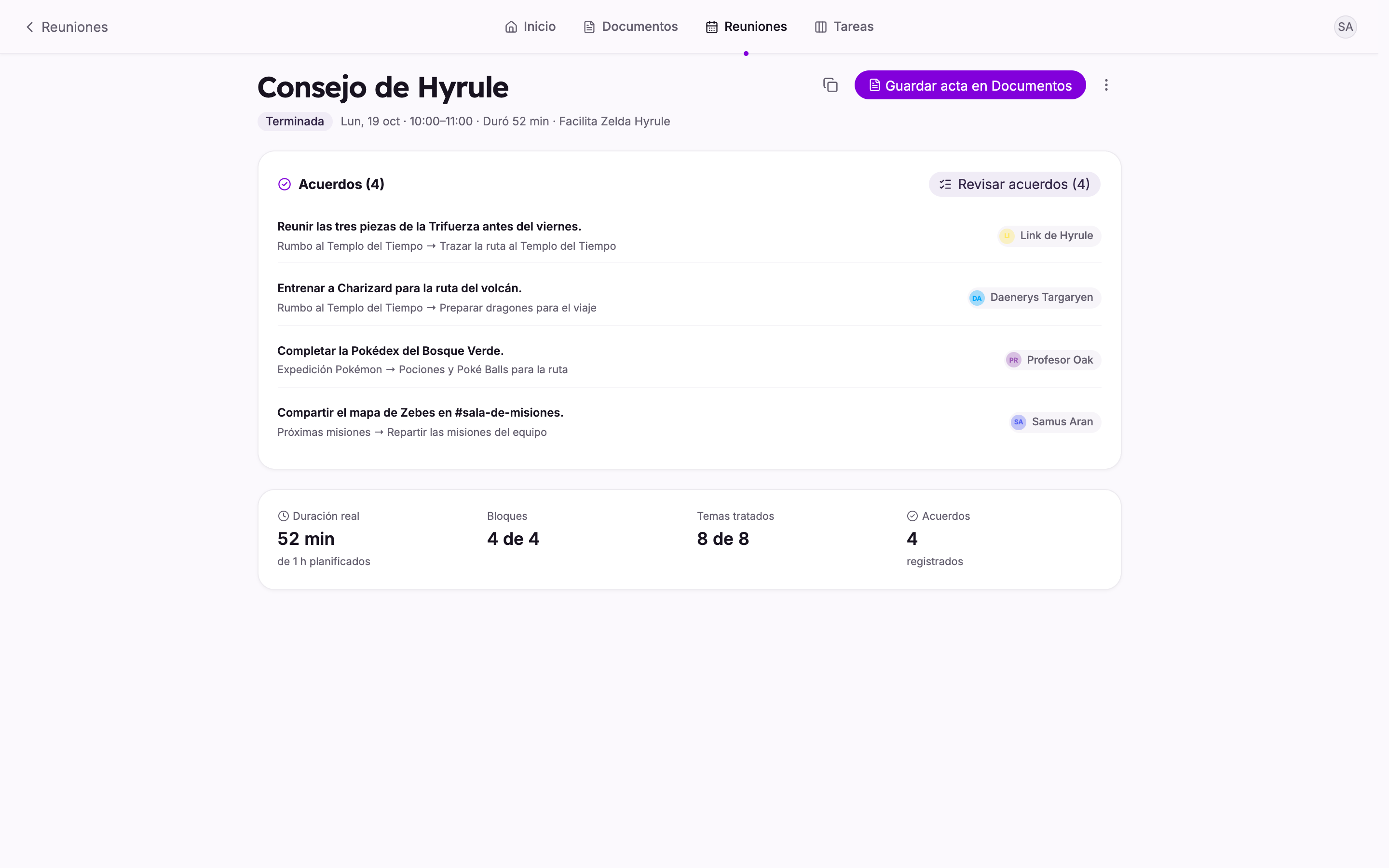 El recap de una reunión en Bardo con sus acuerdos, responsables y tiempos